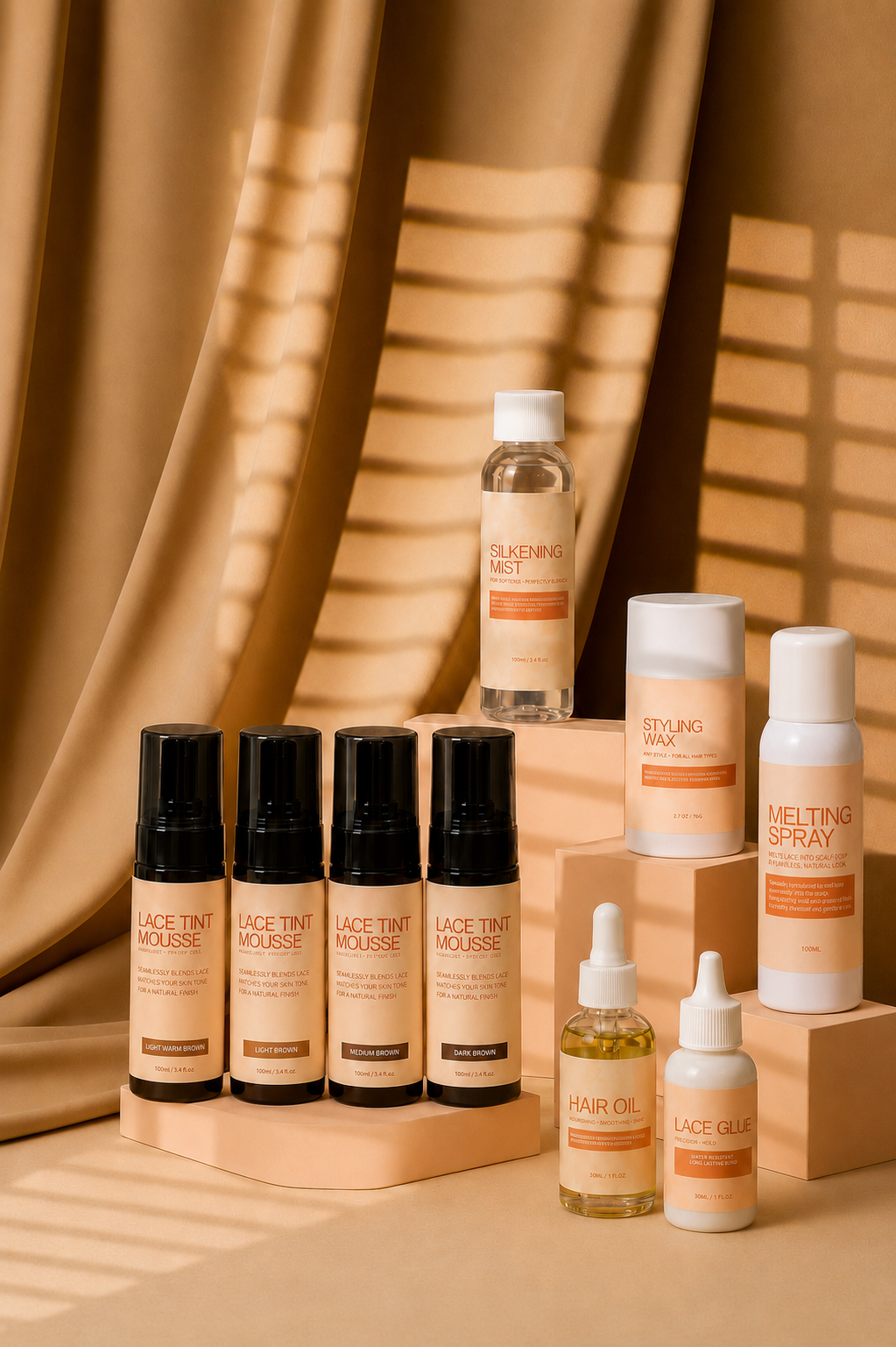 Shora Hair premium haircare collection — Lace Tint Mousse, Melting Spray, Hair Oil, Lace Glue and Styling Wax